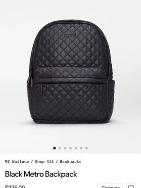 MZ Wallace Quilted Black Metro Backpack with Red Trim